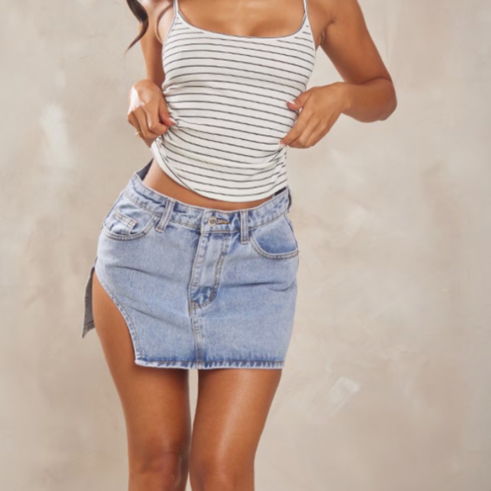 COPY - Petite Light Blue Micro Cut Out Denim Skirt
